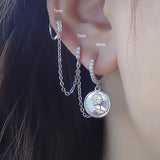 Sterling Silver Earring Star Chain Tassel Drop Earring Girl Boy Ear Jewelry