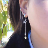 Sterling Silver Earring Star Chain Tassel Drop Earring Girl Boy Ear Jewelry