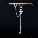 Sterling Silver Earring Star Chain Tassel Drop Earring Girl Boy Ear Jewelry