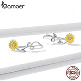 Sunflower Long Stud Earrings 925 Sterling Silver Daisy Flower Branch Jewelry