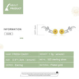 Sunflower Long Stud Earrings 925 Sterling Silver Daisy Flower Branch Jewelry