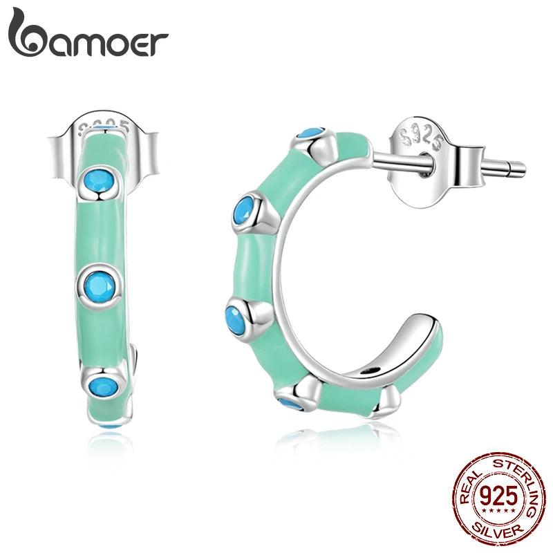 925 Silver Turquoise Half Hoop Women Earrings Bohemian Style Dainty Party Gift