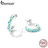 925 Silver Turquoise Half Hoop Women Earrings Bohemian Style Dainty Party Gift