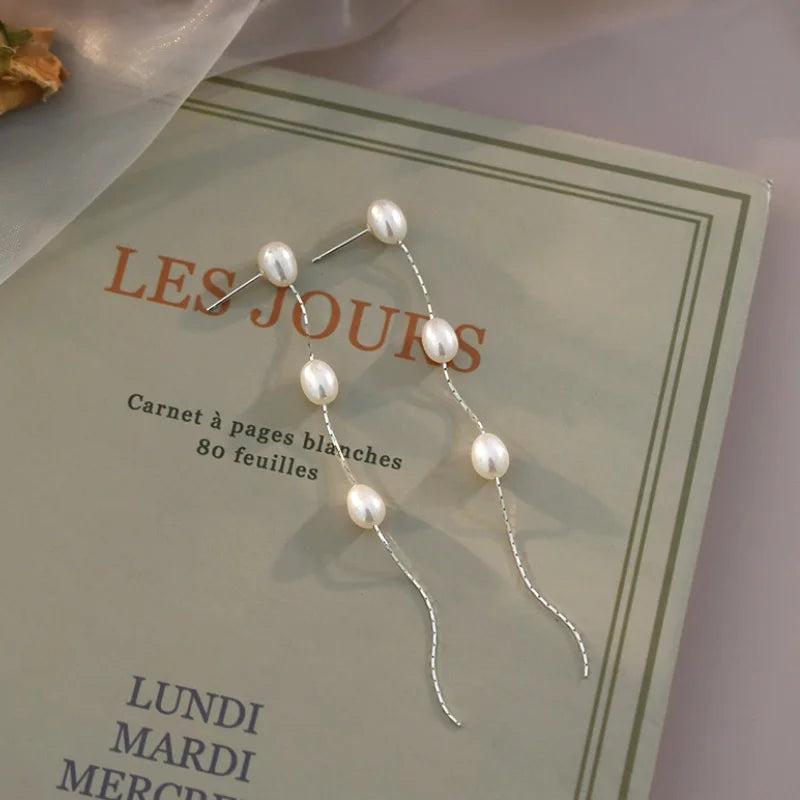 Freshwater Pearl 925 Silver Tassel Earrings Women's Jewelry Gift