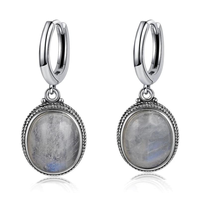 925 Silver Moonstone Hoop Earrings Turquoise Labradorite Ear Jewelry