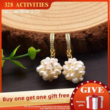Freshwater Pearl Earrings Flower Ball Zircon Wedding Jewelry GE1048