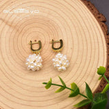 Freshwater Pearl Earrings Flower Ball Zircon Wedding Jewelry GE1048