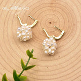 Freshwater Pearl Earrings Flower Ball Zircon Wedding Jewelry GE1048