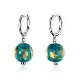 925 Silver Green Glaze Stud Earrings Platinum Plated Women Fine Jewelry