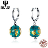 925 Silver Green Glaze Stud Earrings Platinum Plated Women Fine Jewelry