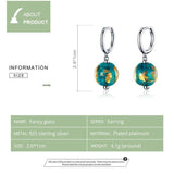 925 Silver Green Glaze Stud Earrings Platinum Plated Women Fine Jewelry