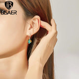 925 Silver Green Glaze Stud Earrings Platinum Plated Women Fine Jewelry