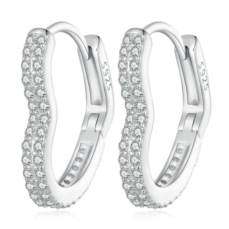 925 Sterling Heart Hoop Earrings Zircon Dangle Drop Wedding Jewelry