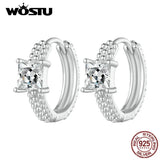 925 Sterling Heart Hoop Earrings Zircon Dangle Drop Wedding Jewelry