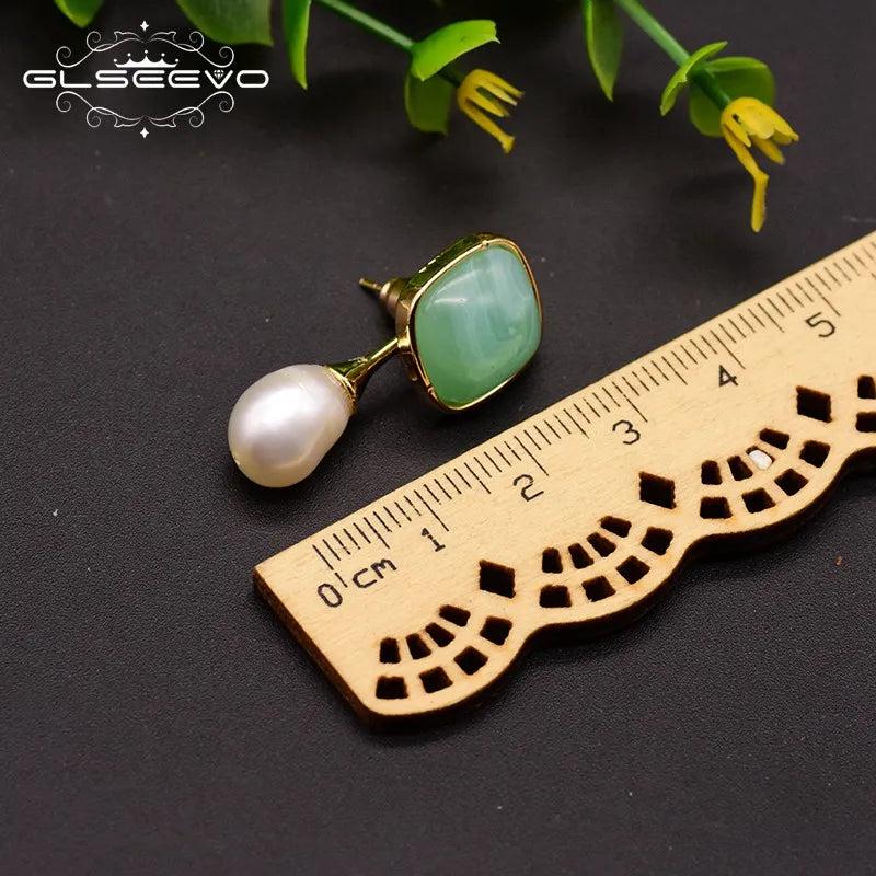 Baroque Pearl Green Glass Stud Earrings Women Bridal Wedding Gift GE0767D