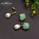 Baroque Pearl Green Glass Stud Earrings Women Bridal Wedding Gift GE0767D