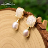 Baroque Pearl Green Glass Stud Earrings Women Bridal Wedding Gift GE0767D