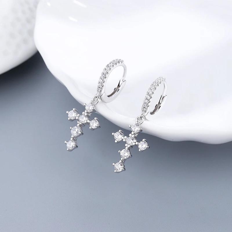 925 Silver Zircon Drop Earrings Cross For Women Ear Jewelry