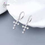 925 Silver Zircon Drop Earrings Cross For Women Ear Jewelry