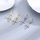 925 Silver Zircon Drop Earrings Cross For Women Ear Jewelry