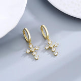 925 Silver Zircon Drop Earrings Cross For Women Ear Jewelry