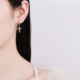 925 Silver Zircon Drop Earrings Cross For Women Ear Jewelry
