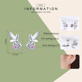 925 Silver Flower Fairy Pink CZ Stud Earrings Women Jewelry Gift SCE395