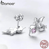 925 Silver Flower Fairy Pink CZ Stud Earrings Women Jewelry Gift SCE395