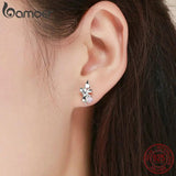 925 Silver Flower Fairy Pink CZ Stud Earrings Women Jewelry Gift SCE395