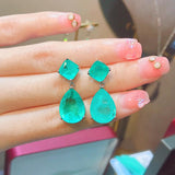 Vintage Paraiba Tourmaline Gemstone Emerald Drop Earrings for Women