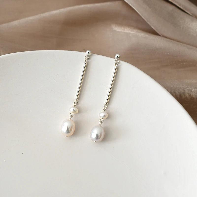 Freshwater Pearl Long Earrings 925 Sterling Silver Women's Jewelry