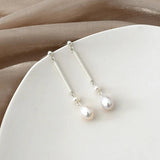 Freshwater Pearl Long Earrings 925 Sterling Silver Women's Jewelry