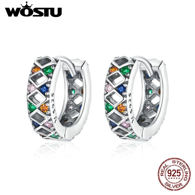 925 Silver Geometric Hoop Earrings Colorful Design Wedding Jewelry CQE1123