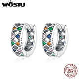 925 Silver Geometric Hoop Earrings Colorful Design Wedding Jewelry CQE1123