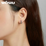 925 Silver Geometric Hoop Earrings Colorful Design Wedding Jewelry CQE1123
