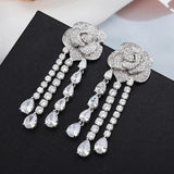Dangle Earrings Flower Water Drop CZ Silver Earrings For women Wedding Jewelry
