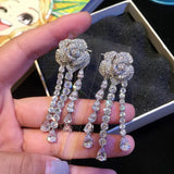 Dangle Earrings Flower Water Drop CZ Silver Earrings For women Wedding Jewelry