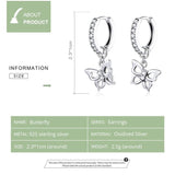 925 Silver Butterfly Hoop Earrings Zircon Wedding Jewelry FIE833