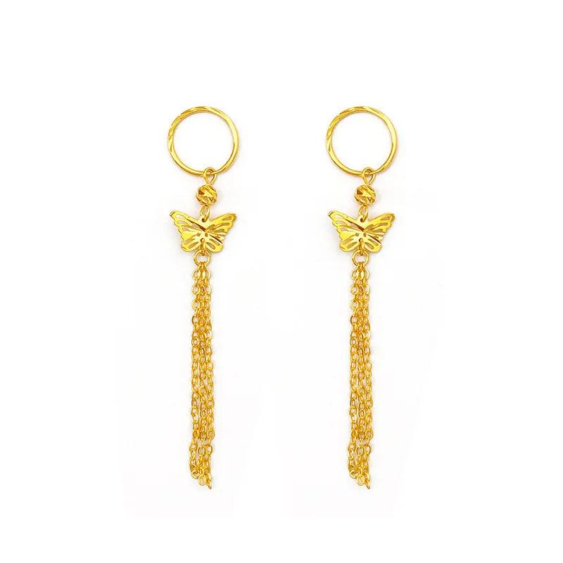18K AU750 Drop Earrings Plum Butterfly Tassel Earrings Fine Jewelry