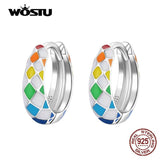 925 Silver Rainbow Chequered Stud Earrings Women Party Jewelry CQE1351