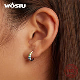 925 Silver Rainbow Chequered Stud Earrings Women Party Jewelry CQE1351