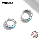 925 Silver Rainbow Chequered Stud Earrings Women Party Jewelry CQE1351