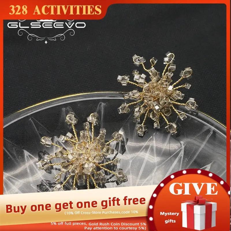 Gray Snowflake Crystal Chain Stud Earrings Elegant Women Jewelry GE1190