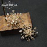 Gray Snowflake Crystal Chain Stud Earrings Elegant Women Jewelry GE1190