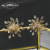 Gray Snowflake Crystal Chain Stud Earrings Elegant Women Jewelry GE1190