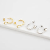 925 Silver Pearl Hoop Earring Wedding Jewelry Rock Punk Clips Round