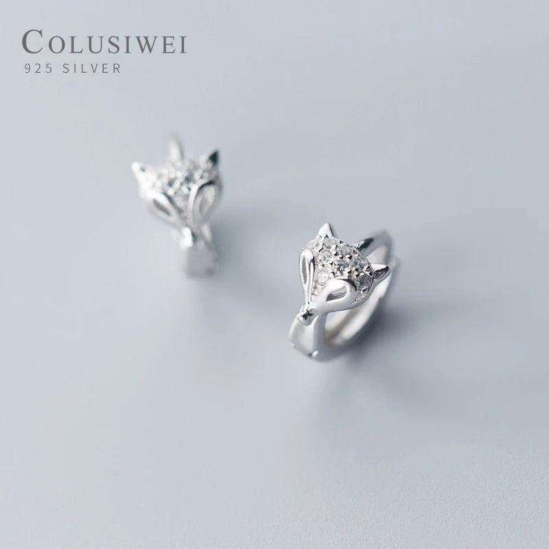 925 Silver Fox Hoop Earrings CZ Fine Jewelry Women Accessories