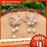 Pink Crystal Earrings Freshwater Pearl 925 Sterling Silver High Jewelry