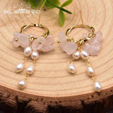 Pink Crystal Earrings Freshwater Pearl 925 Sterling Silver High Jewelry