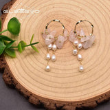 Pink Crystal Earrings Freshwater Pearl 925 Sterling Silver High Jewelry